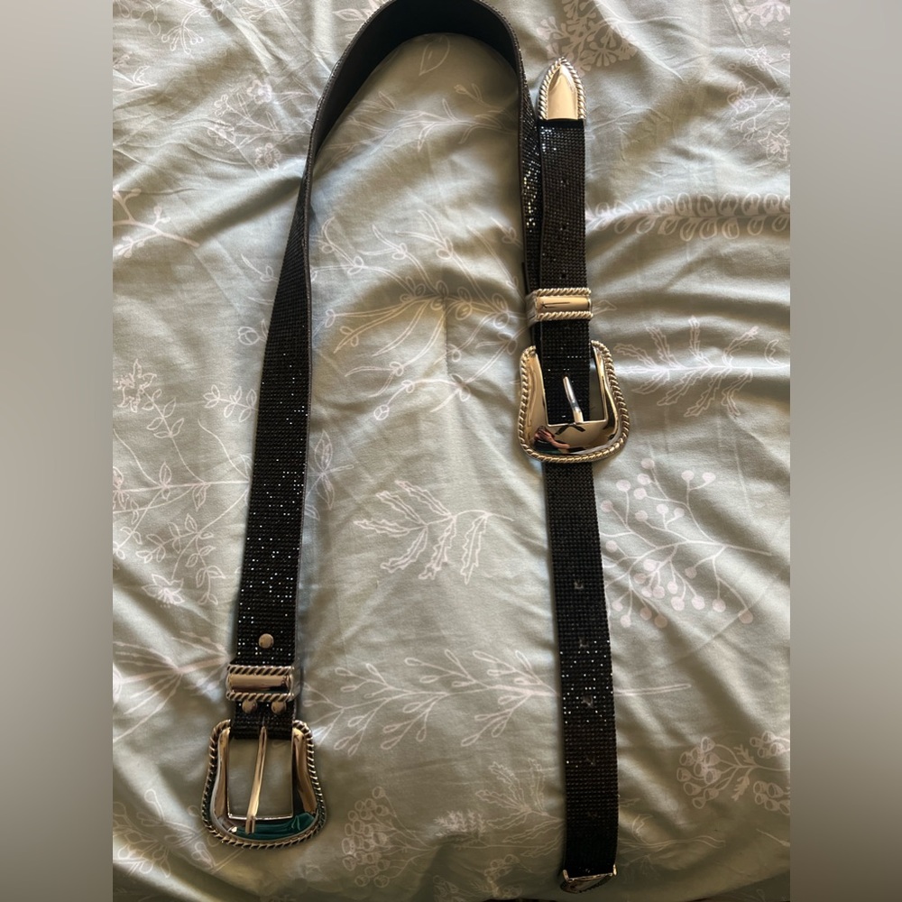 Black Rhinestone Double Buckle Belt
